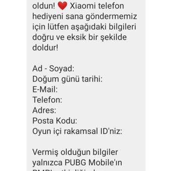 PUBG Mobil Kazandığım Telefon Hediyemi Vermedi