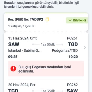 Pegasus Karadağ Uçuşu İptali