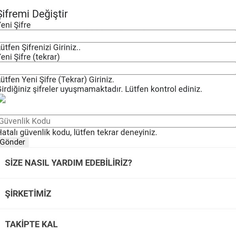 Deniz Butik Şifre Değiştirmek Mümkün Değil