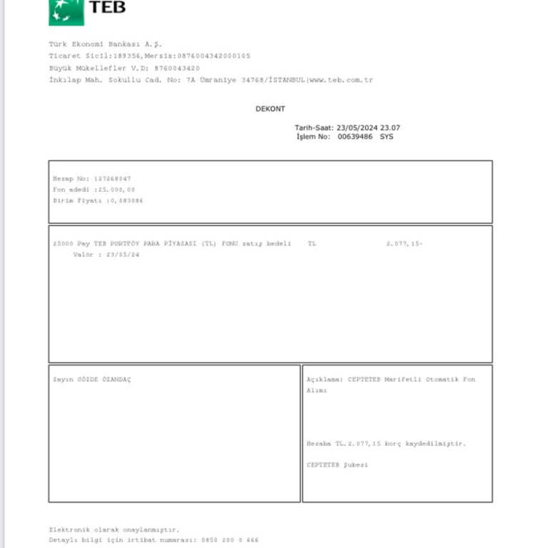 TEB Bankasın Fon Adı Altında Para Kesintisi