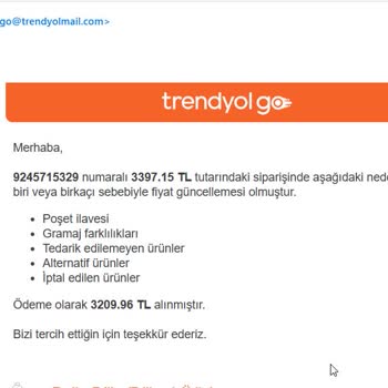 Trendyolgo Fazla Tutar Aldı