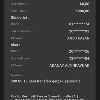 PayFix Bilgi Dışında İşlem