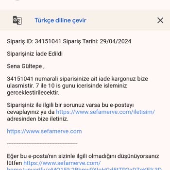 Sefamerve Para İademi Yapmadı