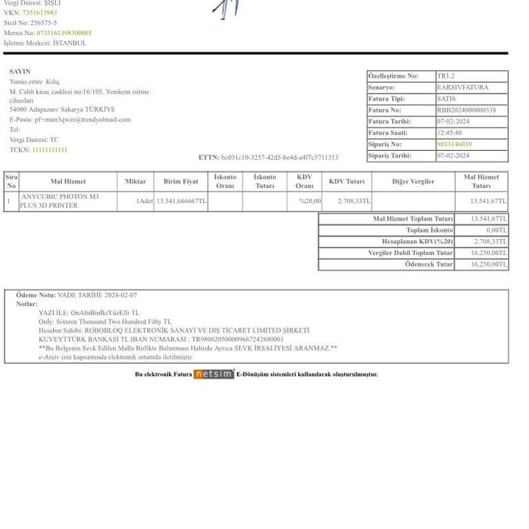Anycubic Kutudan Ayıplı Ürün Çıktı