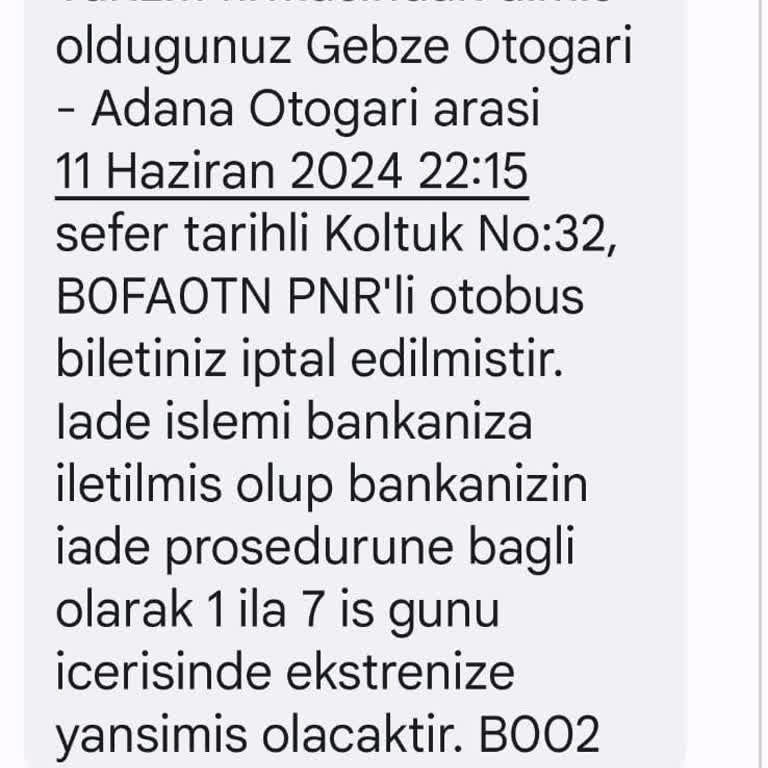Obilet İptal İşleminde Ücreti Alamama