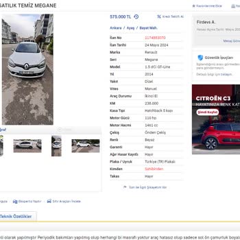 Sahibinden.com Da Yayımlanan Sahte Araç İlanı
