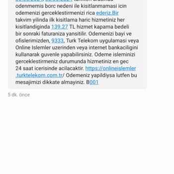 Türk Telekom Ödenmiş Faturayı Ödenmemiş Görüyor.