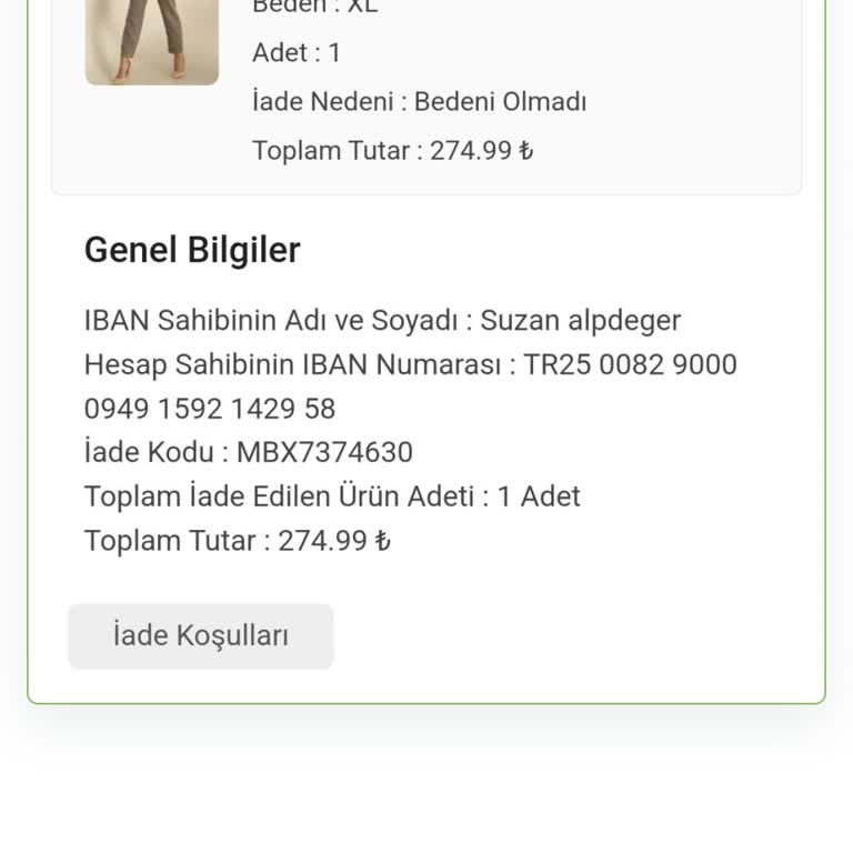 Modamizbir.com İade Ürünümün Ücreti Yatmadı