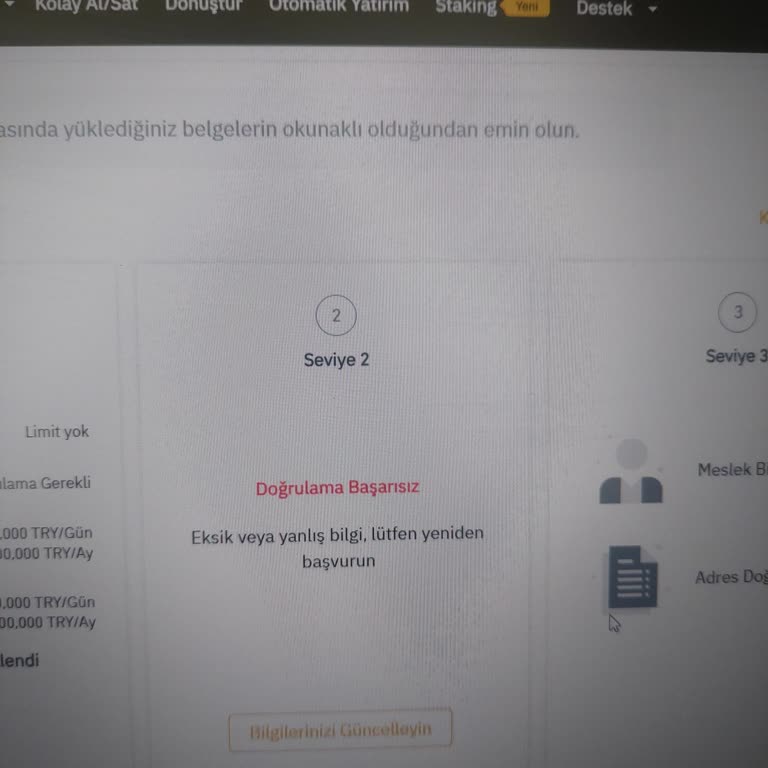 Binance TR 2. Seviye Doğrulama Hatası