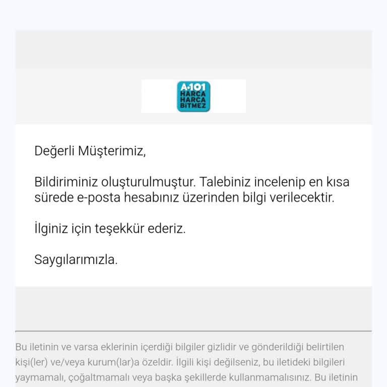 A101 Garanti Bilgisi Paylaşmıyor