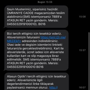 Atasun Optik 1 Hafta Sonra Teslim Edilen Yamuk Gözlük...
