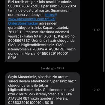 Atasun Optik 1 Hafta Sonra Teslim Edilen Yamuk Gözlük...