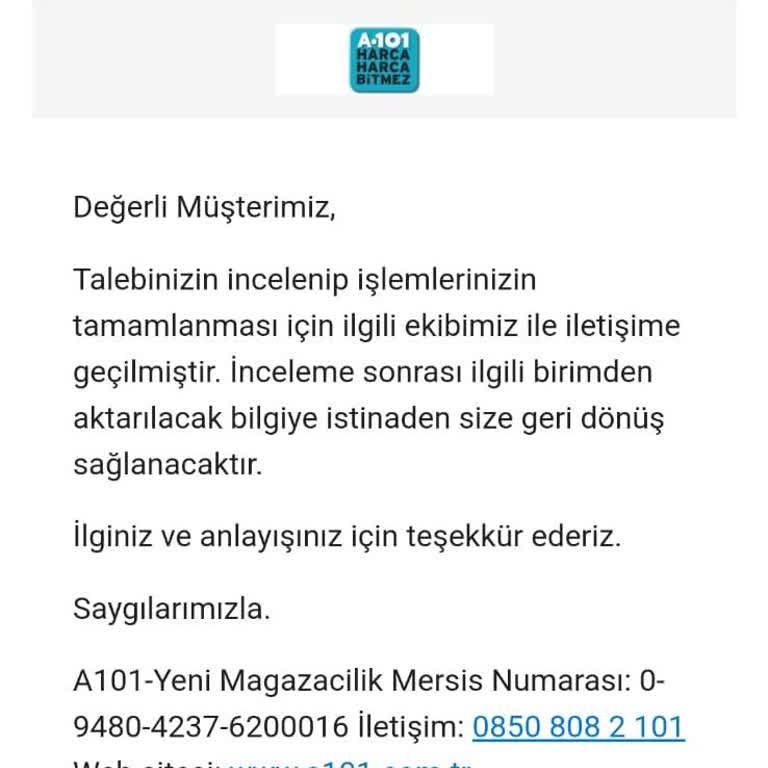 A101 Online Alışverişte Ücret İadesi Problemi