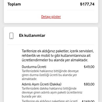 Vodafone "Adımı Aşım Ücreti (Dakika) " Yüzünden 80TL Fatura Kesmesi