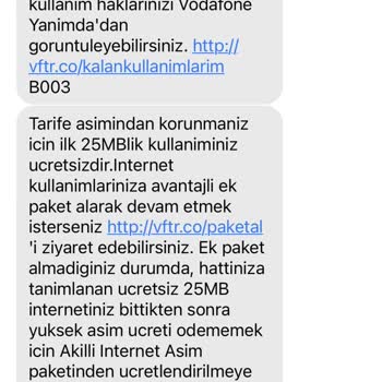Vodafone Net İnternet Kullanımında Ani Bitme Ve Yüksek Ek Paket Fiyatları