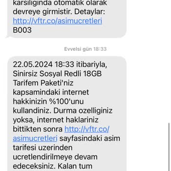 Vodafone Net İnternet Kullanımında Ani Bitme Ve Yüksek Ek Paket Fiyatları