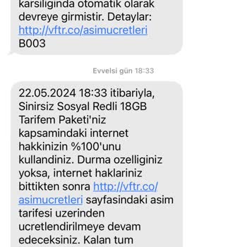 Vodafone Net İnternet Kullanımında Ani Bitme Ve Yüksek Ek Paket Fiyatları