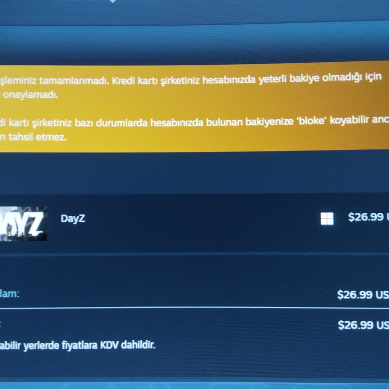 Tosla Kartı İle Steam Alışverişi Yapamıyorum