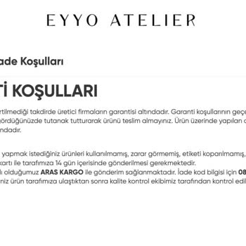 Eyyo Atelier Defolu Ürüne İade Kargo Ücreti Kesintisi