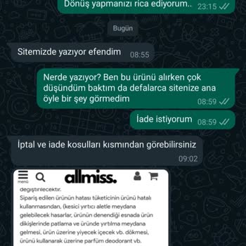 Allmiss Giyim İade Kabul Etmiyorlar