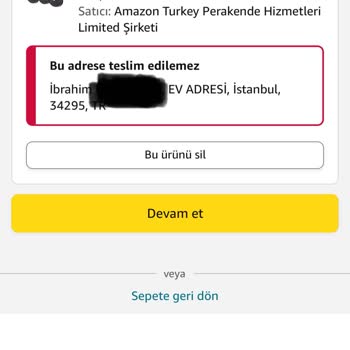 Amazon Adres Hatası