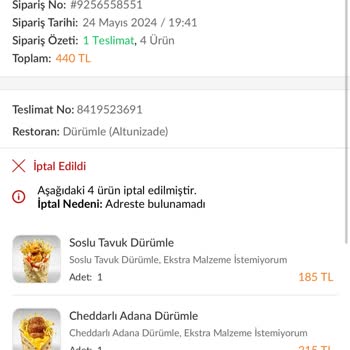Trendyol Yemek Kuryeleri Sipariş İptali Sorunu