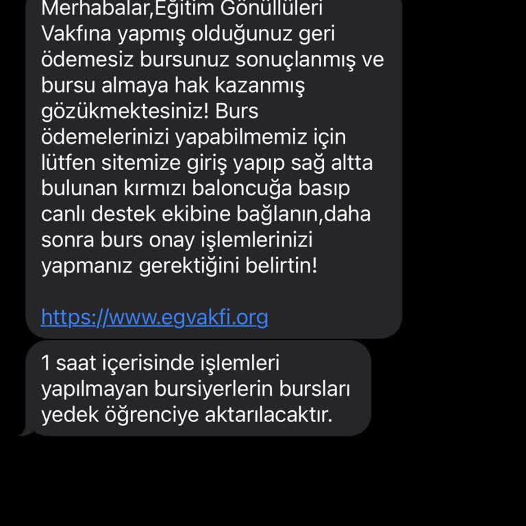 Tegv adı kullanılarak açılan sahte https:/egitimgonulluleri.com üzerinden vaad edilen sahte Burs Başvurusu