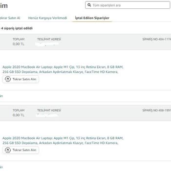 Amazonun Siparişlerimi İptal Etmesi