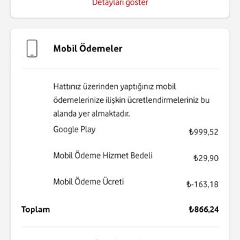 Vodafone Mobil Ödeme De Ödenmeyen Ödemeyi Faturama Yansıtıldı.