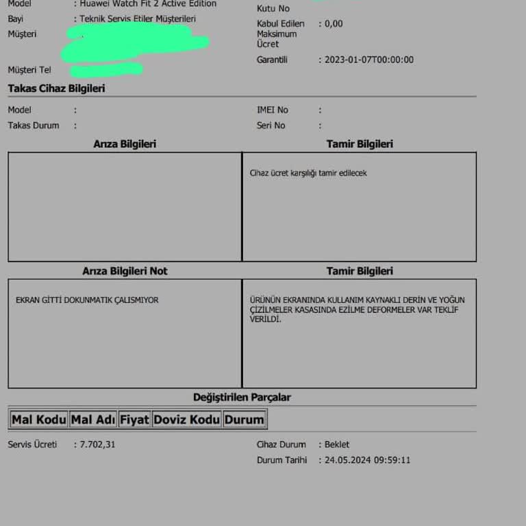 Genpa Huawei Fit 2 Servis Ücreti 7.700 TL