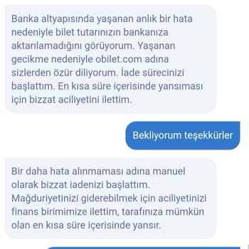 Obilet Para İadesi Yapmadı