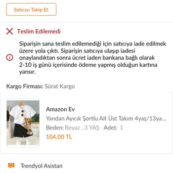 Sürat Kargo Kargom Adrese Gelmeden İadeye Döndü