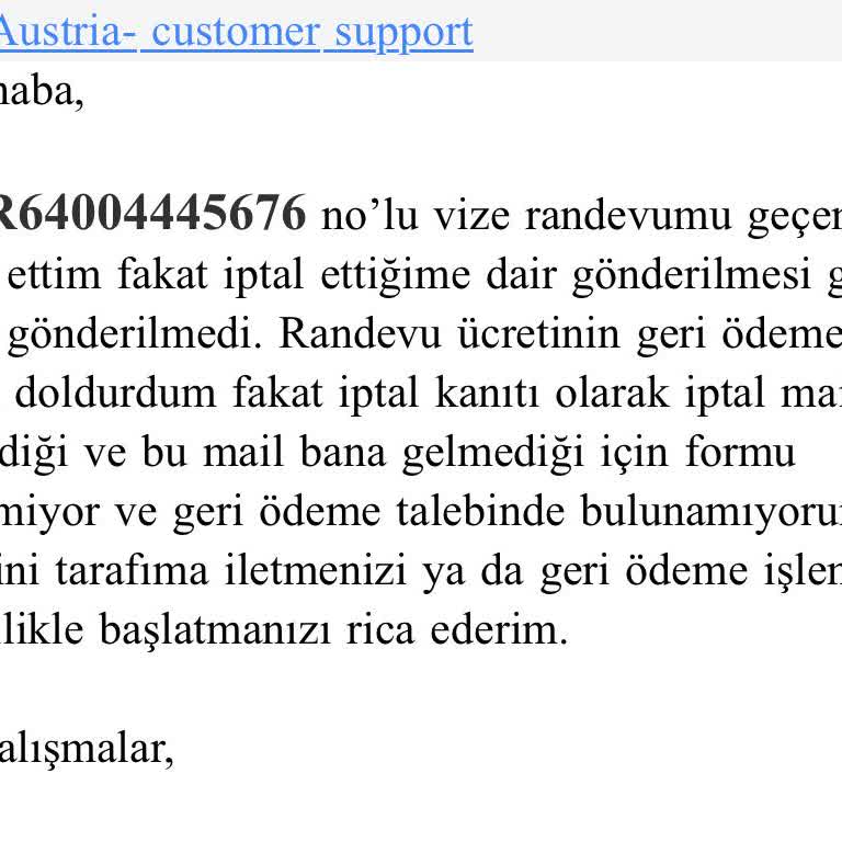 VFS Global Avusturya Vize Merkezinde İptal Edilen Randevu Ücret İadesi Sorunu