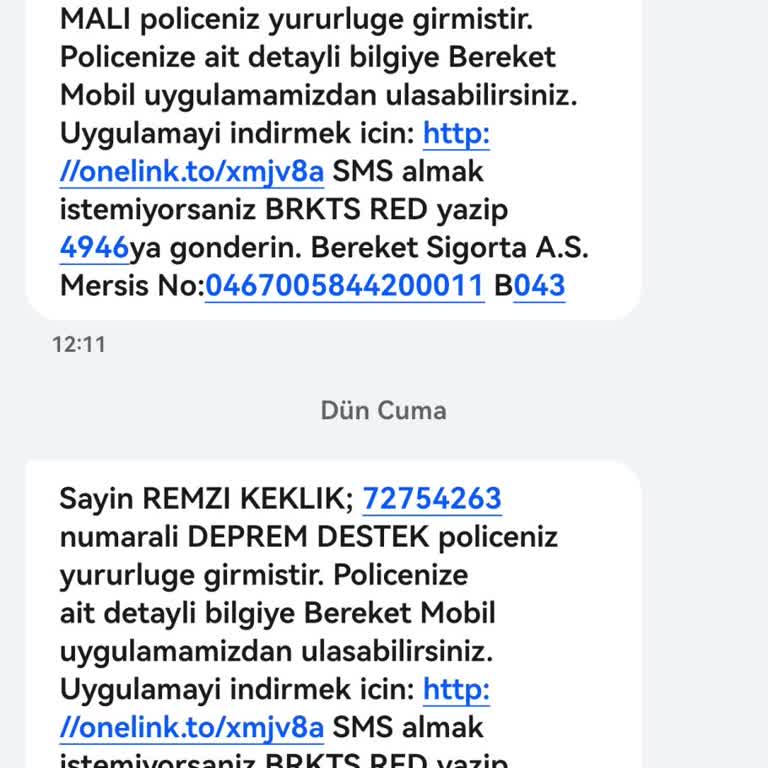 Bereket Sigorta Telefon Numaramı Kullanıyor