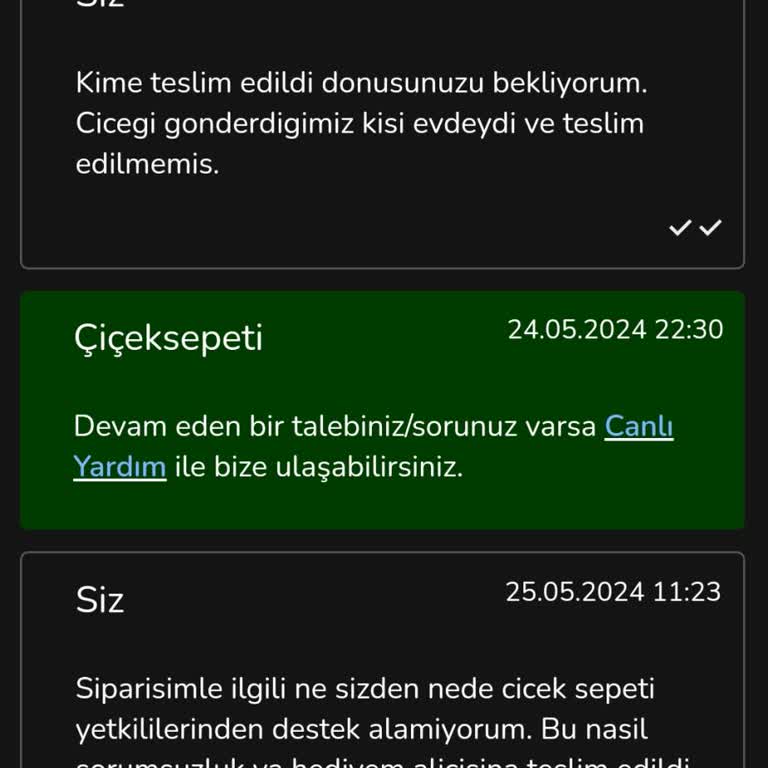 ÇiçekSepeti Sipariş Verdiğim Çiçek Alıcısına Teslim Edilmedi