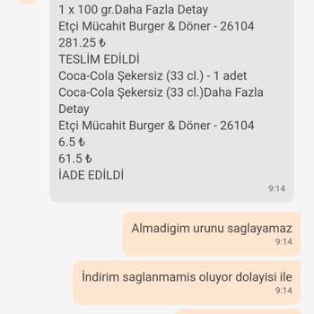 Trendyol Yemek Hizmet Vermediği Ürünün Parasını Geri Vermemekte!