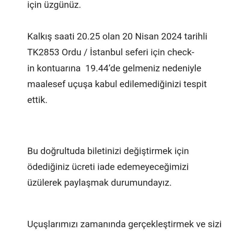 Turk Hava Yolları Çözüm Odaklı Değilsin Beni Çok Mağdur Ettin