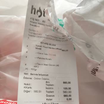 Trendyol GO Yemek Hot Döner Eksik Ürün