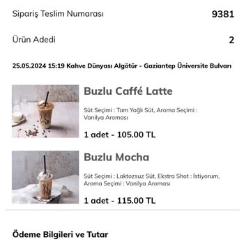 Kahve Dünyası Uygulamada Yaptığım Sipariş Ücretin Karşılığını Vermedi