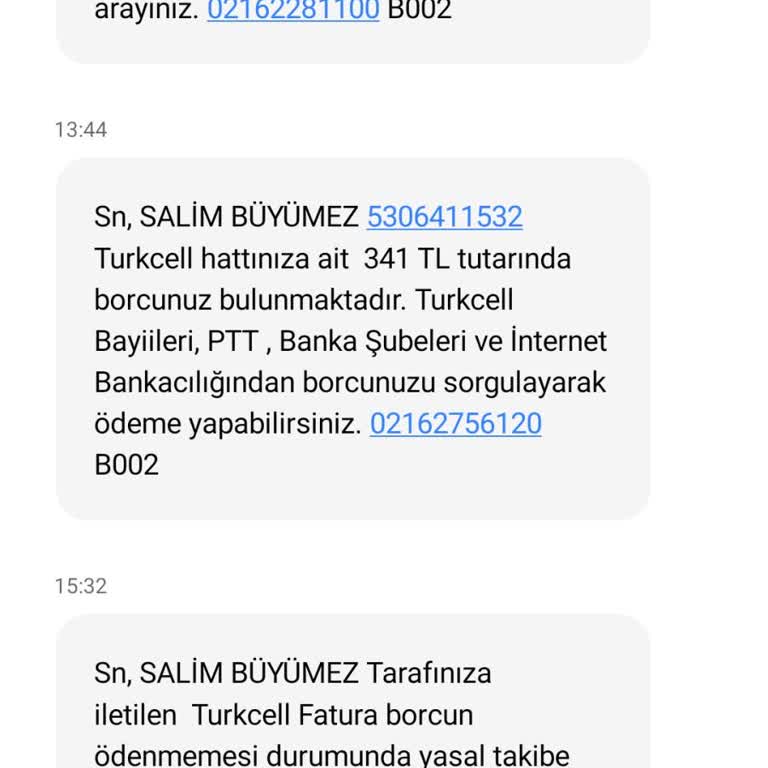 Turkcell Yanlış Borç Bildirimi Hakkında Şikayet