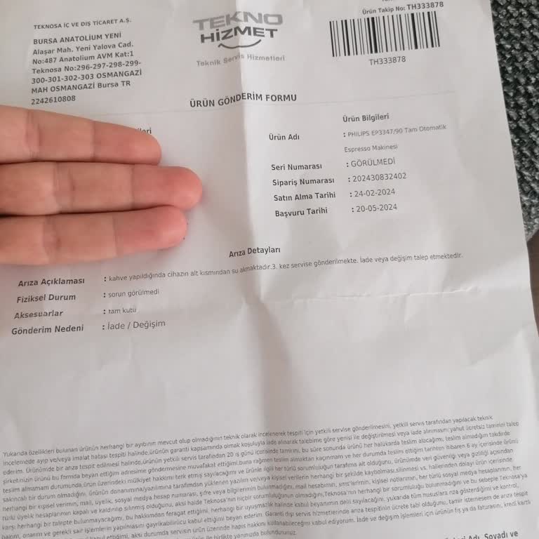 Teknosa Philips Kahve Makinesi Arızası