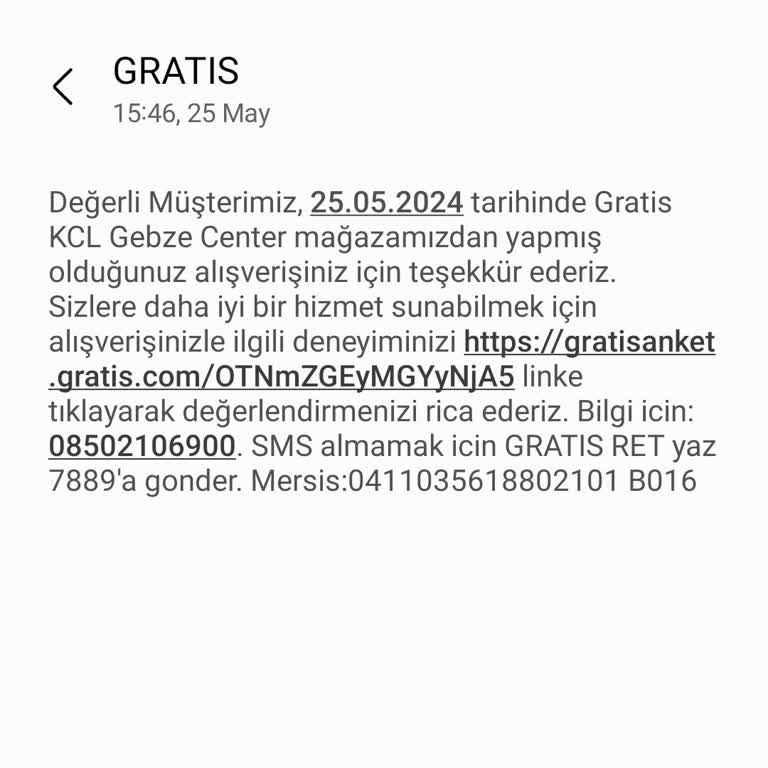 Gratis Gebze Centerdan Yapmadığım Alışverişle İlgili Neden SMS Aldım