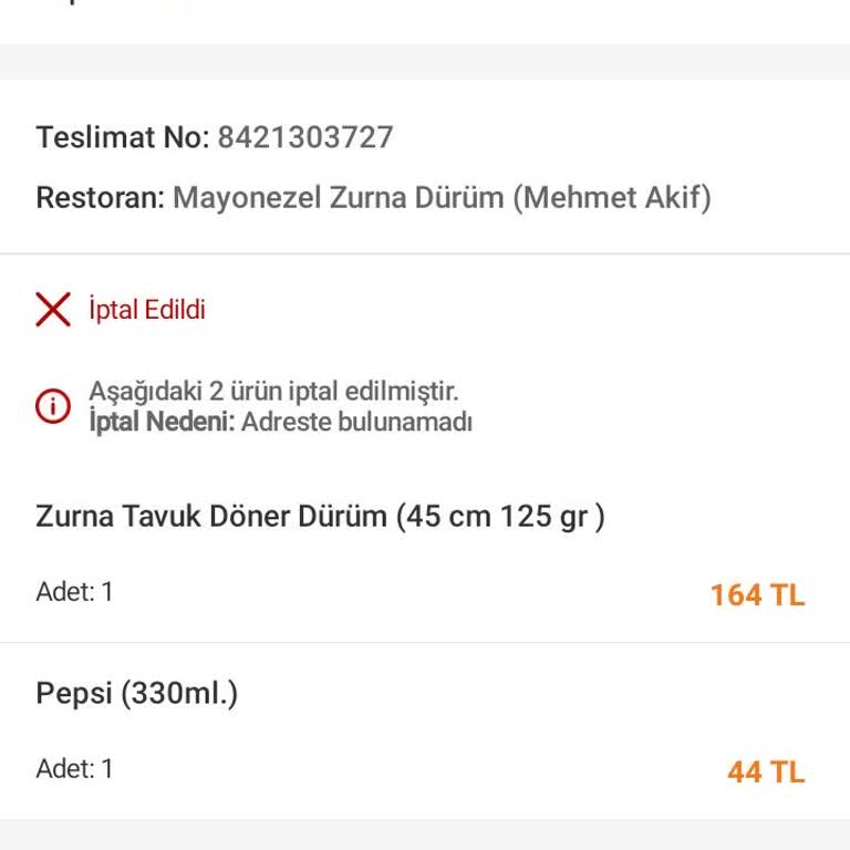 Trendyol Yemek İptali. Kurye Yalanı.