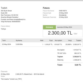 Twitch Hesabım Üzerinden İznim Olmadan Bit Alınmış