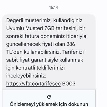 Vodafone Uyumlu 7 GB Tarifeye Peş Peşe Yapılan Zamlar