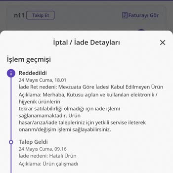 N11'den Aldığım Spiral Bozuk Çıktı İade Kabul Edilmiyor