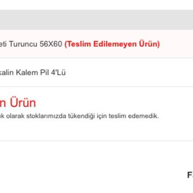 İstanbul Çatalca Migros Sanal Market Eksik Ürün Gönderimi. Kontrolsüz