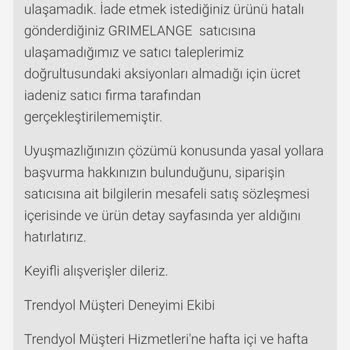 Grimelange Firması İade Edilmeyen Ürün Ve Para