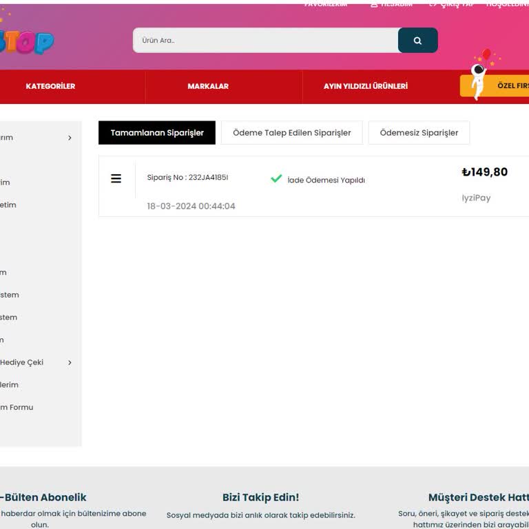 Toystop Sipariş Verdiğim Ürün Ne Geldi Ne De Para İadesi Yapıldı!