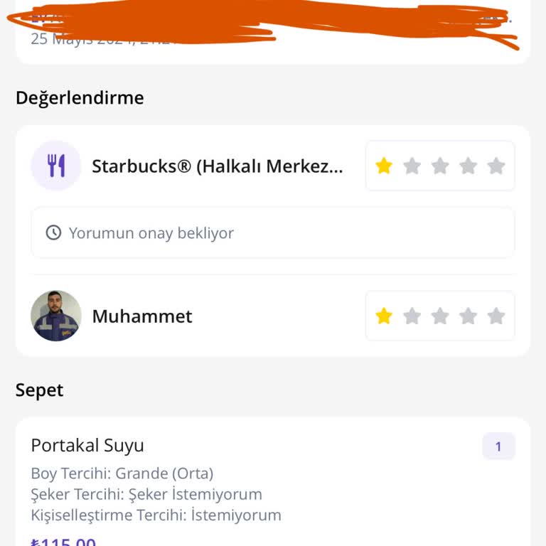 Getir Üzerinden Starbucks Siparişi Teslim Edilmedi.